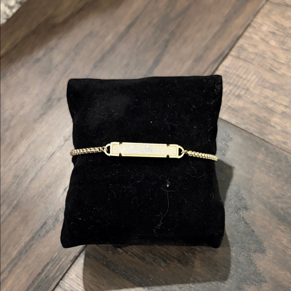 Kendra Scott Gold Stan Adjustable Bracelet with Iridescent White Stone
